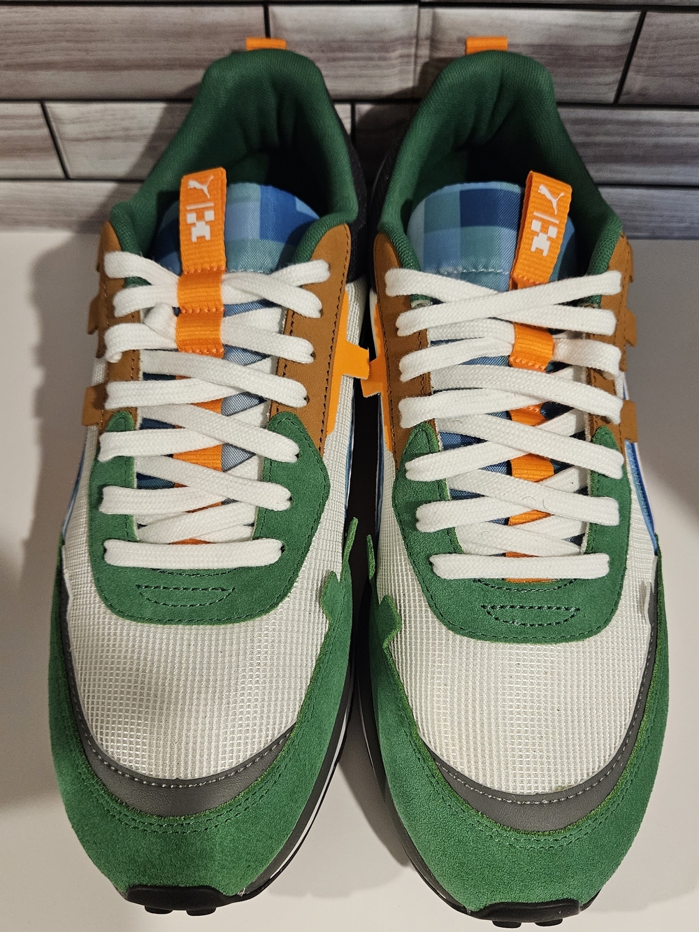 Men Size 11 Puma Rider FV Green, Orang,Blue White Retro Runner Low Top Sneakers